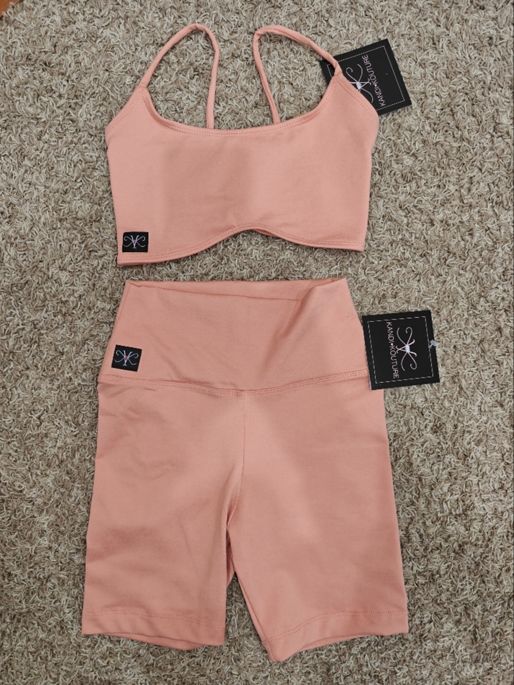 Kandi Kouture Peach Active Long Bottoms and Detailed Bralette Leo Set CXL 10/12